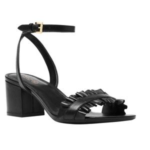 Black Ruffle Stacked Sandals
